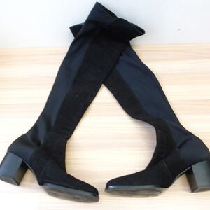 Black Thigh High Boots‎ Womens 8 ZARA 39 Suede Stretch OTK Over Knee Tall Heels